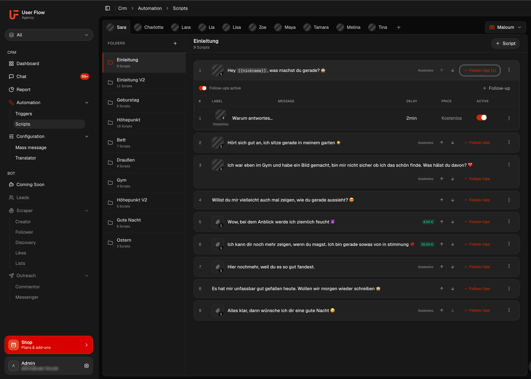 Stored text blocks and scripts keeping terms and commitments consistent across every chatter